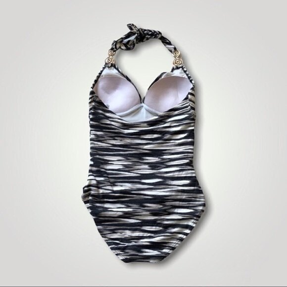 COCO reef one piece swimsuit halter tie metal swirls shirred side spacedye NWT - Picture 11 of 11